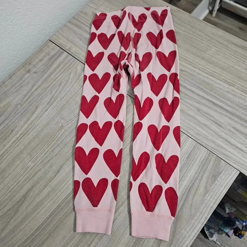 Hanna Andersson Pajama Set Pink Red Heart Print Valentines Long Sleeve Girls 4